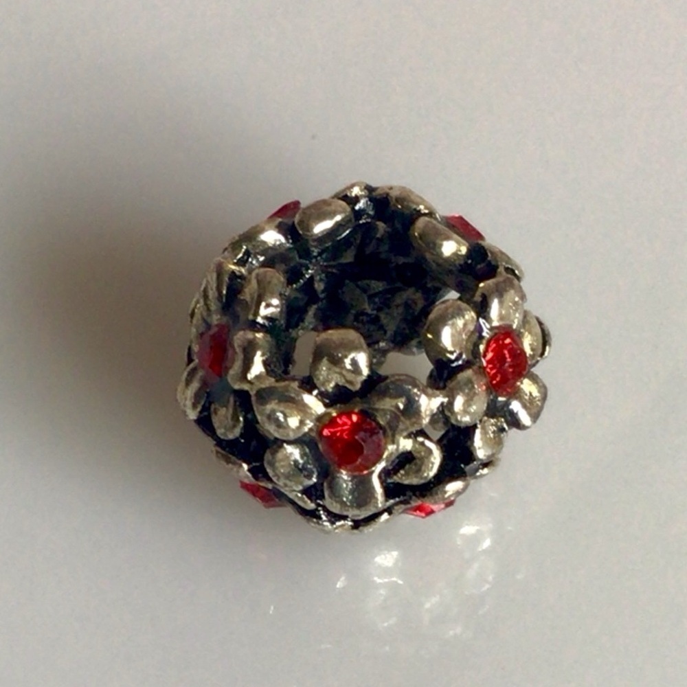 Silver and Red Floral Charm